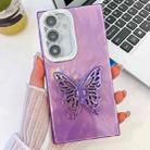 For Samsung Galaxy A25 5G Plating Glitter Texture Butterfly Holder TPU Phone Case with Lens Film(Purple Feather Yarn) - 1