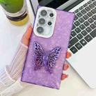 For Samsung Galaxy S23 Ultra 5G Plating Glitter Texture Butterfly Holder TPU Phone Case with Lens Film(Purple Shell Pattern) - 1