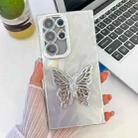 For Samsung Galaxy S23 Ultra 5G Plating Glitter Texture Butterfly Holder TPU Phone Case with Lens Film(White Feather Yarn) - 1