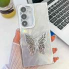 For Samsung Galaxy A36 5G Plating Glitter Texture Butterfly Holder TPU Phone Case with Lens Film(White Feather Yarn) - 1