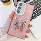 For Samsung Galaxy S25+ 5G Plating Glitter Texture Butterfly Holder TPU Phone Case with Lens Film(Pink Shell Pattern) - 1
