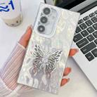 For Samsung Galaxy S25+ 5G Plating Glitter Texture Butterfly Holder TPU Phone Case with Lens Film(White Wrinkles) - 1