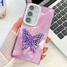 For Samsung Galaxy S25+ 5G Plating Glitter Texture Butterfly Holder TPU Phone Case with Lens Film(Purple Tinfoil Texture) - 1