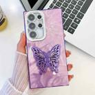 For Samsung Galaxy S25 Ultra 5G Plating Glitter Texture Butterfly Holder TPU Phone Case with Lens Film(Purple Feathers) - 1