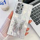 For Samsung Galaxy S25 Ultra 5G Plating Glitter Texture Butterfly Holder TPU Phone Case with Lens Film(White Wrinkles) - 1