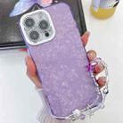 For iPhone 16 Pro Max Plating Glitter Texture Chain Wristband TPU Phone Case with Lens Film(Purple Shell Pattern) - 1