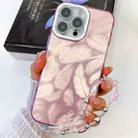 For iPhone 16 Pro Max Plating Glitter Texture Chain Wristband TPU Phone Case with Lens Film(Pink Feathers) - 1