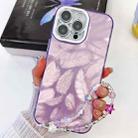 For iPhone 16 Pro Max Plating Glitter Texture Chain Wristband TPU Phone Case with Lens Film(Purple Feathers) - 1