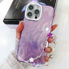 For iPhone 16 Pro Max Plating Glitter Texture Chain Wristband TPU Phone Case with Lens Film(Purple Feather Yarn) - 1