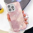 For iPhone 16 Pro Max Plating Glitter Texture Chain Wristband TPU Phone Case with Lens Film(Pink Tinfoil Texture) - 1