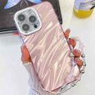 For iPhone 16 Pro Plating Glitter Texture Chain Wristband TPU Phone Case with Lens Film(Pink Water Ripples) - 1