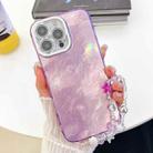 For iPhone 16 Pro Plating Glitter Texture Chain Wristband TPU Phone Case with Lens Film(Purple Tinfoil Texture) - 1