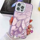 For iPhone 16 Plus Plating Glitter Texture Chain Wristband TPU Phone Case with Lens Film(Purple Feathers) - 1