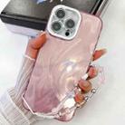 For iPhone 16 Plus Plating Glitter Texture Chain Wristband TPU Phone Case with Lens Film(Pink Feather Yarn) - 1