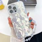 For iPhone 16 Plus Plating Glitter Texture Chain Wristband TPU Phone Case with Lens Film(White Wrinkles) - 1