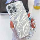 For iPhone 16 Plating Glitter Texture Chain Wristband TPU Phone Case with Lens Film(White Water Ripples) - 1