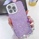 For iPhone 15 Pro Max Plating Glitter Texture Chain Wristband TPU Phone Case with Lens Film(Purple Shell Pattern) - 1