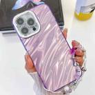 For iPhone 14 Plating Glitter Texture Chain Wristband TPU Phone Case with Lens Film(Purple Water Ripples) - 1