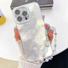 For iPhone 13 Plating Glitter Texture Chain Wristband TPU Phone Case with Lens Film(White Tinfoil Texture) - 1