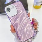 For iPhone 16e Plating Glitter Texture Chain Wristband TPU Phone Case with Lens Film(Purple Water Ripples) - 1