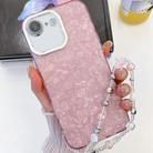 For iPhone 16e Plating Glitter Texture Chain Wristband TPU Phone Case with Lens Film(Pink Shell Pattern) - 1