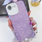 For iPhone 16e Plating Glitter Texture Chain Wristband TPU Phone Case with Lens Film(Purple Shell Pattern) - 1