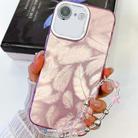 For iPhone 16e Plating Glitter Texture Chain Wristband TPU Phone Case with Lens Film(Pink Feathers) - 1