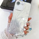 For iPhone 16e Plating Glitter Texture Chain Wristband TPU Phone Case with Lens Film(White Feather Yarn) - 1