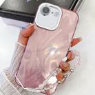 For iPhone 16e Plating Glitter Texture Chain Wristband TPU Phone Case with Lens Film(Pink Feather Yarn) - 1