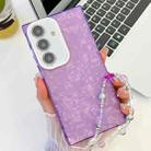 For Samsung Galaxy S24 FE 5G Plating Glitter Texture Chain Wristband TPU Phone Case with Lens Film(Purple Shell Pattern) - 1