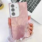 For Samsung Galaxy S24 FE 5G Plating Glitter Texture Chain Wristband TPU Phone Case with Lens Film(Pink Feather Yarn) - 1