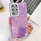 For Samsung Galaxy S24 Ultra 5G Plating Glitter Texture Chain Wristband TPU Phone Case with Lens Film(Purple Feather Yarn) - 1