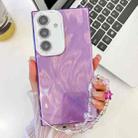 For Samsung Galaxy S24+ 5G Plating Glitter Texture Chain Wristband TPU Phone Case with Lens Film(Purple Feather Yarn) - 1