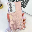 For Samsung Galaxy S24 5G Plating Glitter Texture Chain Wristband TPU Phone Case with Lens Film(Pink Feathers) - 1