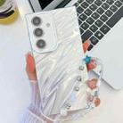 For Samsung Galaxy S25 5G Plating Glitter Texture Chain Wristband TPU Phone Case with Lens Film(White Water Ripples) - 1
