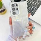 For Samsung Galaxy S25 Ultra 5G Plating Glitter Texture Chain Wristband TPU Phone Case with Lens Film(White Feather Yarn) - 1