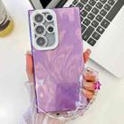 For Samsung Galaxy S25 Ultra 5G Plating Glitter Texture Chain Wristband TPU Phone Case with Lens Film(Purple Feather Yarn) - 1
