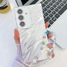For Samsung Galaxy A16 5G Plating Glitter Texture Chain Wristband TPU Phone Case with Lens Film(White Water Ripples) - 1
