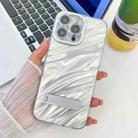 For iPhone 16 Pro Max Plating Glitter Texture Fold Holder TPU Phone Case with Lens Film(White Water Ripples) - 1