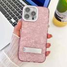 For iPhone 16 Pro Max Plating Glitter Texture Fold Holder TPU Phone Case with Lens Film(Pink Shell Pattern) - 1