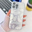 For iPhone 16 Pro Max Plating Glitter Texture Fold Holder TPU Phone Case with Lens Film(White Feathers) - 1