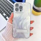 For iPhone 16 Pro Max Plating Glitter Texture Fold Holder TPU Phone Case with Lens Film(White Feather Yarn) - 1