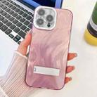 For iPhone 16 Pro Max Plating Glitter Texture Fold Holder TPU Phone Case with Lens Film(Pink Feather Yarn) - 1