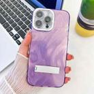 For iPhone 16 Pro Max Plating Glitter Texture Fold Holder TPU Phone Case with Lens Film(Purple Feather Yarn) - 1