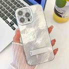 For iPhone 16 Pro Max Plating Glitter Texture Fold Holder TPU Phone Case with Lens Film(White Tinfoil Texture) - 1