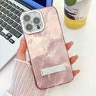 For iPhone 16 Pro Max Plating Glitter Texture Fold Holder TPU Phone Case with Lens Film(Pink Tinfoil Texture) - 1