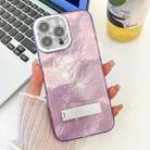 For iPhone 16 Pro Max Plating Glitter Texture Fold Holder TPU Phone Case with Lens Film(Purple Tinfoil Texture) - 1