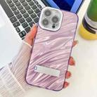 For iPhone 16 Pro Plating Glitter Texture Fold Holder TPU Phone Case with Lens Film(Purple Water Ripples) - 1