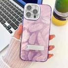 For iPhone 16 Pro Plating Glitter Texture Fold Holder TPU Phone Case with Lens Film(Purple Feathers) - 1