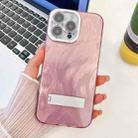 For iPhone 16 Pro Plating Glitter Texture Fold Holder TPU Phone Case with Lens Film(Pink Feather Yarn) - 1